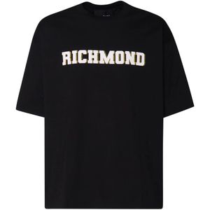 John Richmond, Tops, Heren, Zwart, L, Katoen, Zwarte katoenen T-shirt met logo