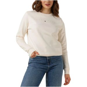 Tommy Jeans, Sweatshirts & Hoodies, Dames, Wit, S, Witte Linear Crew Sweater