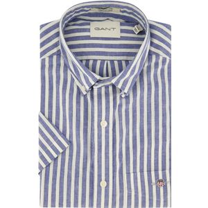 Gant, Overhemden, Heren, Veelkleurig, XL, Katoen, Casual korte mouw blauw gestreept overhemd