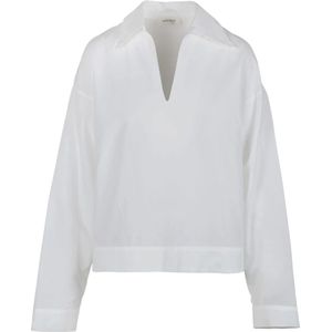 Ottod'Ame, Blouses & Shirts, Dames, Wit, XS, Katoen, Witte Poplin Overhemd met Puntige Kraag en V-Hals