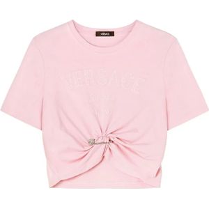 Versace, Roze Geborduurde T-shirts en Polos Roze, Dames, Maat:2XS