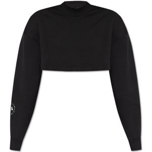 Adidas by Stella McCartney, Sweatshirts & Hoodies, Dames, Zwart, L, Katoen, Cropped sweatshirt met logo