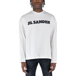 Jil Sander, Tops, Heren, Wit, XL, Katoen, Logo T-Shirt