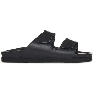 Palm Angels, Schoenen, Dames, Zwart, 39 EU, Leer, Zwarte Leren Slippers met Dubbele Touch Strap