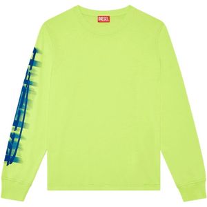 Diesel, Sweatshirts & Hoodies, Heren, Groen, 2Xl, Katoen, Long-sleeve T-shirt with blurry Diesel print
