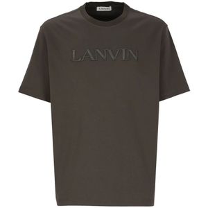 Lanvin, Tops, Heren, Bruin, L, Katoen, Bruine Katoenen T-shirt met Logo Borduursel