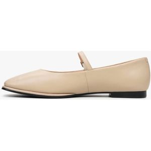 Estro, Schoenen, Dames, Beige, 41 EU, Dames Beige Leren Ballet Flats met Gesp Er 00114682