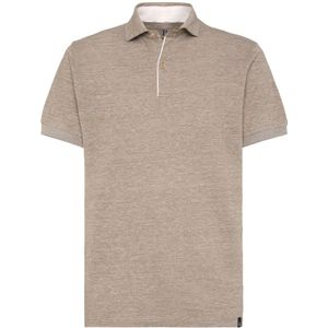 Boggi Milano, Tops, Heren, Beige, S, Katoen, Regular Fit Linnen Katoenen Piqué Polo Shirt