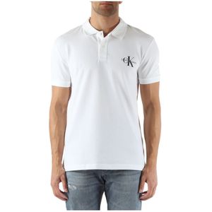 Calvin Klein Jeans, Tops, Heren, Wit, M, Katoen, Regular Fit Katoenen Polo met Logo Borduursel