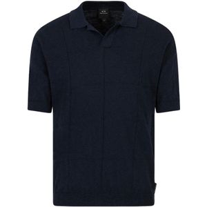 Armani Exchange, Gebreide effen polo korte mouw T-shirts en Polos Blauw, Heren, Maat:S
