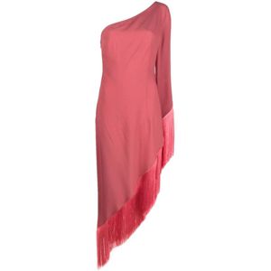 Taller Marmo, Kleedjes, Dames, Roze, S, Leer, Roze Asymmetrische Fringe Jurk