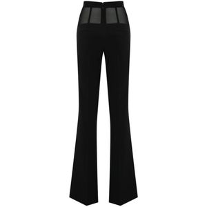 Elisabetta Franchi, Broeken, Dames, Zwart, M, Tule, Zwarte Flared Broek in Crepe en Tule