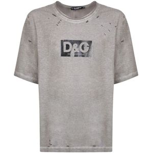 Dolce & Gabbana, Tops, Heren, Grijs, S, Katoen, Groene Militaire Stijl T-shirt voor Heren