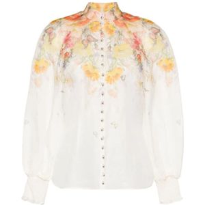 Zimmermann, Blouses & Shirts, Dames, Veelkleurig, XS, Linnen, Rode Vlinders Tranquillity Blouse