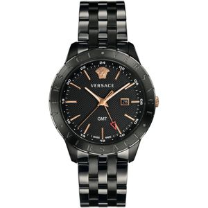 Versace, Zwarte Roestvrijstalen GMT Horloge Zwart, Heren, Maat:ONE Size