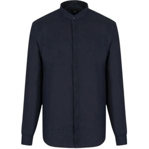 Armani Exchange, Overhemden, Heren, Blauw, XL, Linnen, Casual Shirts