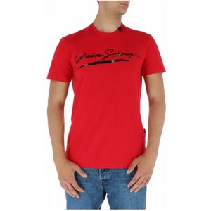 Plein Sport, Tops, Heren, Rood, L, Katoen, Rode Print T-shirt