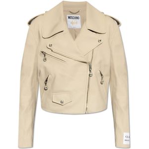 Moschino, 40e verjaardag leren jas Beige, Dames, Maat:S