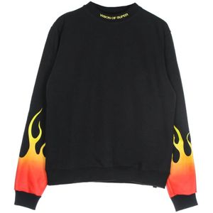 Vision OF Super, Sweatshirts & Hoodies, Heren, Zwart, S, Rode Shaded Flames Crewneck Sweatshirt