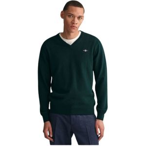 Gant, Sweatshirts & Hoodies, Heren, Groen, S, Wol, Ultra Fijne Wol V-Hals Trui
