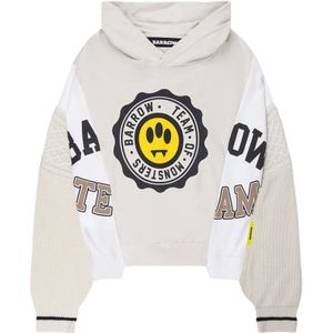 Barrow, Hoodie met Afwisselende Banden in Fleece en Gebreid met Print Wit, unisex, Maat:L