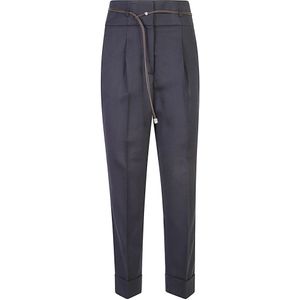 Peserico, Broeken, Dames, Blauw, L, Wol, Navy Blauwe Tapered Broek