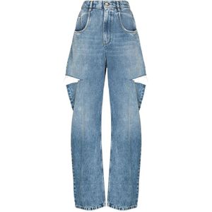 Maison Margiela, Jeans, Dames, Blauw, 2Xs, Katoen, Blauwe Distressed Straight-Leg Jeans