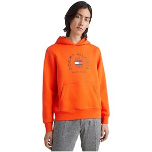 Tommy Hilfiger, Sweatshirts & Hoodies, Heren, Oranje, S, Katoen, Heren Bedrukte Hoodie Flex Katoen