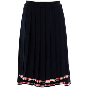 Thom Browne, Gebreide Geplooide Midi Rok Blauw, Dames, Maat:S