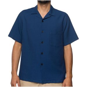 Portuguese Flannel, Overhemden, Heren, Blauw, L, Katoen, Cruly Shirt met Corozo Knopen