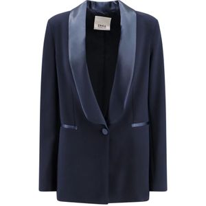 Erika Cavallini, Blauwe Satijnen Revers Blazer Blauw, Dames, Maat:L