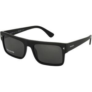 Prada, Zwarte Gepolariseerde Rechthoekige Zonnebril Zwart, unisex, Maat:L