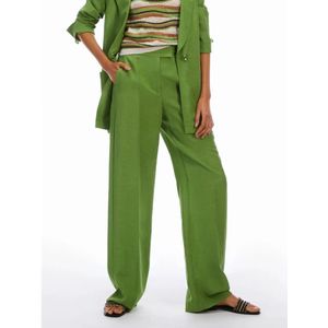 Pennyblack, Broeken, Dames, Groen, M, Linnen, Groene Rechte Broek Linnen Viscose