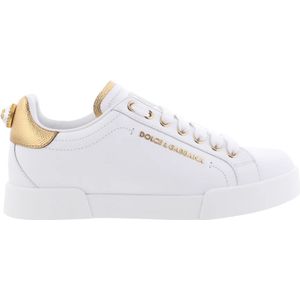 Dolce & Gabbana, Schoenen, Dames, Wit, 41 EU, Dames Portofino Sneaker Wit/Goud