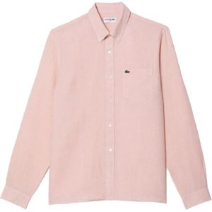 Lacoste, Minimalistisch Linnen Overhemd voor Heren Roze, Heren, Maat:M