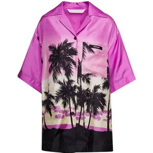 Palm Angels, Overhemd met zonsondergangprint en Cubaanse kraag Veelkleurig, Dames, Maat:XL