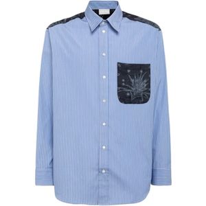 Pierre-Louis Mascia, Overhemden, Heren, Blauw, S, Katoen, Gestreept Katoen Zijde Shirt