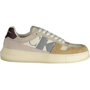 Calvin Klein, Schoenen, Heren, Veelkleurig, 45 EU, Sportieve Beige Sneakers met Contrastdetails