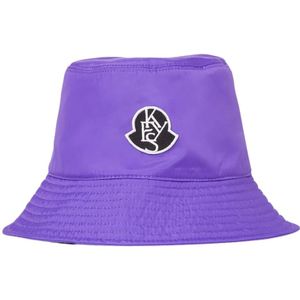 Moncler, Accessoires, Dames, Paars, L, Polyester, Stijlvolle Logo Patch Bucket Hat