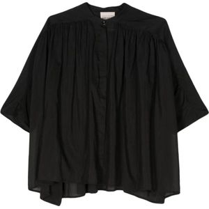 Semicouture, Blouses & Shirts, Dames, Zwart, M, Katoen, Zwarte Semi-Transparante Blouse met Details