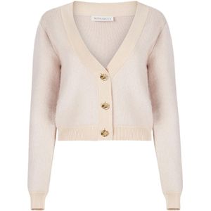 Nina Ricci, Truien, Dames, Beige, M, Beige Mohair V-Neck Cardigan