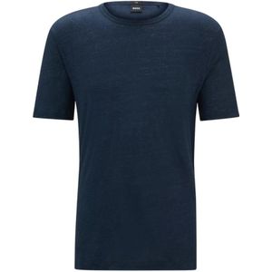 Hugo Boss, Linnen Regular-Fit Crew-Neck T-Shirt Navy Blauw, Heren, Maat:M