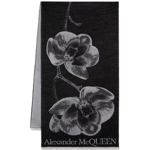 Alexander McQueen, Accessoires, Dames, Zwart, ONE Size, Wol, Orchidee Skull Sjaal - Noir
