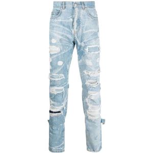 John Richmond, Jeans, Heren, Blauw, W31, Katoen, Slim Fit Jeans in 100% katoen met distressed effect