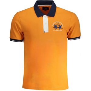 La Martina, Tops, Heren, Oranje, L, Katoen, Geborduurd Slim-Fit Poloshirt met Contrastdetails