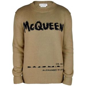 Alexander McQueen, Truien, Heren, Beige, L, Katoen, Zwarte Graffiti Sweater