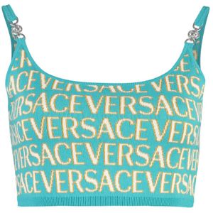 Versace, Tops, Dames, Groen, S, Katoen, Metallic Jacquard Gebreide Top