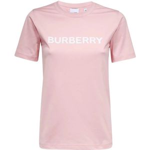 Burberry, Tops, Dames, Roze, S, Katoen, Roze T-Shirt - Regular Fit - Alle Temperaturen - 96% Katoen - 4% Elastaan