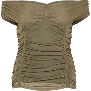 Gestuz, Blouses & Shirts, Dames, Groen, XL, Polyester, Off-Shoulder Gedrapeerde Top Steengrijs