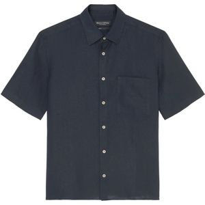Marc O'Polo, Overhemden, Heren, Blauw, XL, Linnen, Normaal korte mouwen shirt